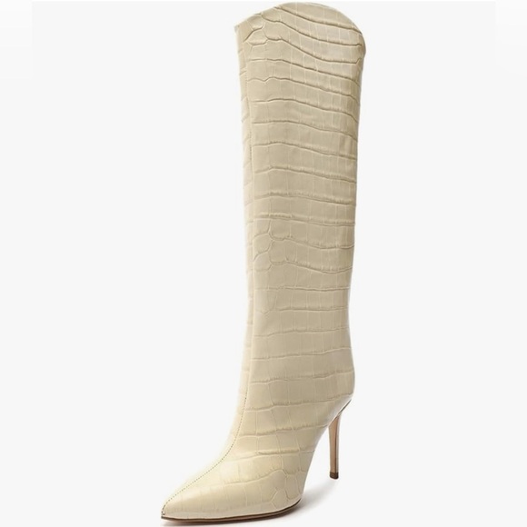 SCHUTZ Cream Heeled Boots with Croc-Embossed Texture - Picture 2 of 11